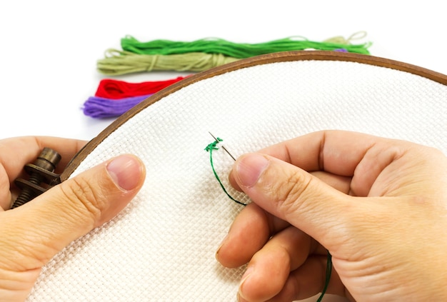 Ręcznie haftowana tkanina z kolorowymi nićmi